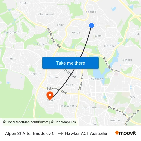 Alpen St After Baddeley Cr to Hawker ACT Australia map