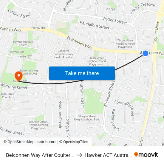 Belconnen Way After Coulter Dr to Hawker ACT Australia map