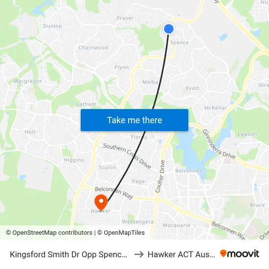 Kingsford Smith Dr Opp Spence Shops to Hawker ACT Australia map