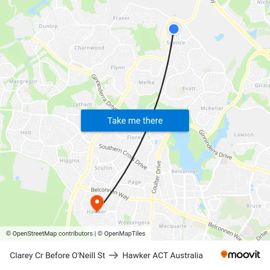 Clarey Cr Before O'Neill St to Hawker ACT Australia map