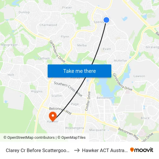 Clarey Cr Before Scattergood Pl to Hawker ACT Australia map
