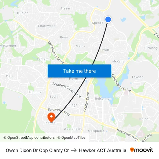 Owen Dixon Dr Opp Clarey Cr to Hawker ACT Australia map