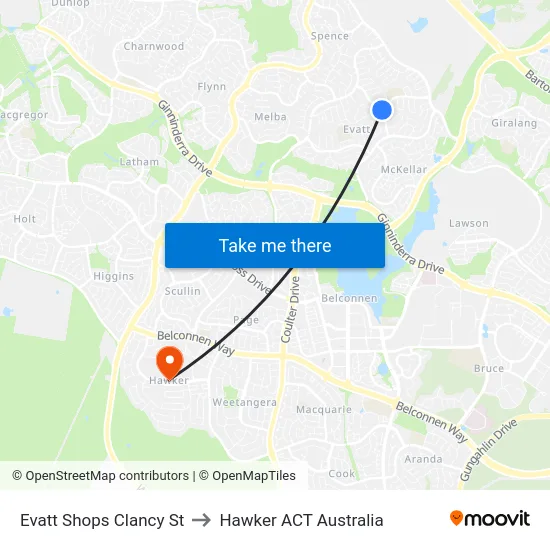 Evatt Shops Clancy St to Hawker ACT Australia map