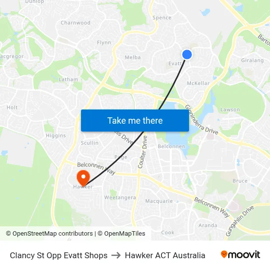 Clancy St Opp Evatt Shops to Hawker ACT Australia map