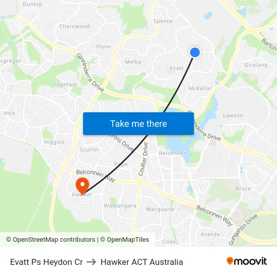 Evatt Ps Heydon Cr to Hawker ACT Australia map