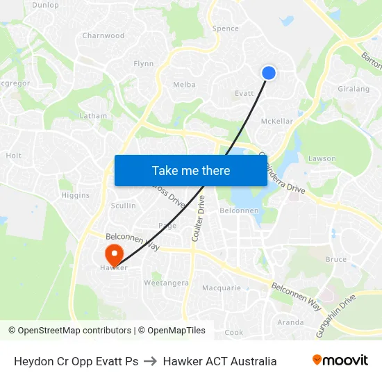 Heydon Cr Opp Evatt Ps to Hawker ACT Australia map