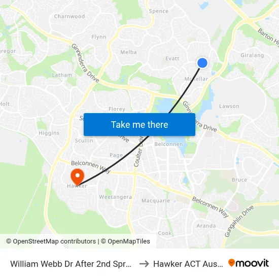 William Webb Dr After 2nd Sproule Cct to Hawker ACT Australia map
