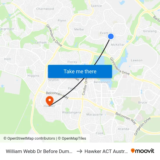 William Webb Dr Before Dumas St to Hawker ACT Australia map