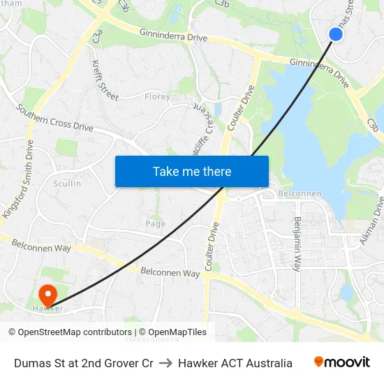 Dumas St at 2nd Grover Cr to Hawker ACT Australia map
