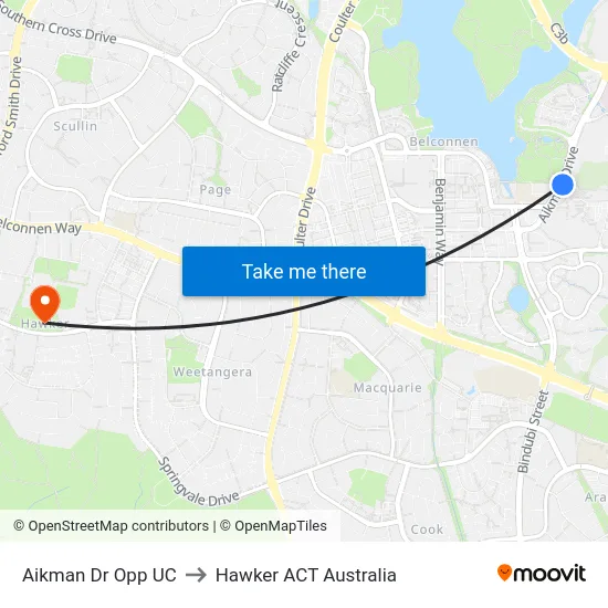 Aikman Dr Opp UC to Hawker ACT Australia map