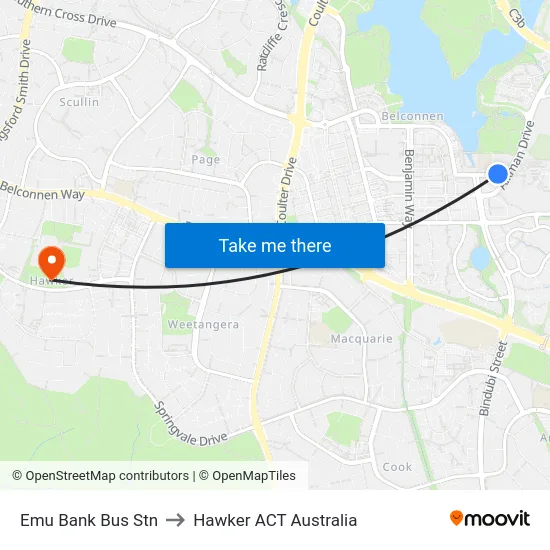 Emu Bank Bus Stn to Hawker ACT Australia map