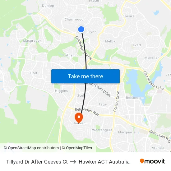 Tillyard Dr After Geeves Ct to Hawker ACT Australia map