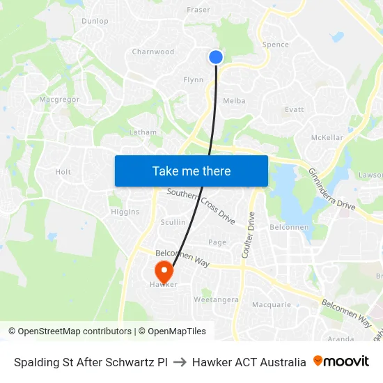 Spalding St After Schwartz Pl to Hawker ACT Australia map