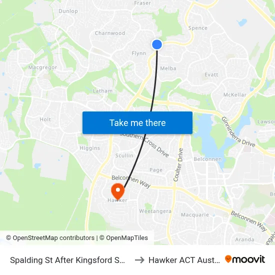 Spalding St After Kingsford Smith Dr to Hawker ACT Australia map