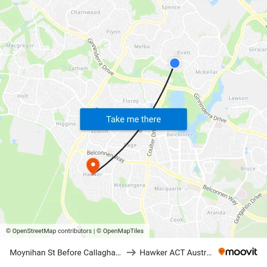 Moynihan St Before Callaghan St to Hawker ACT Australia map