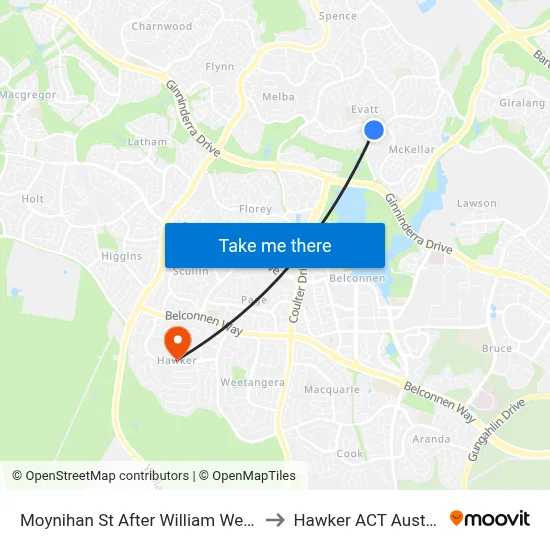 Moynihan St After William Webb Dr to Hawker ACT Australia map