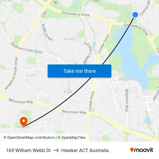 169 William Webb Dr to Hawker ACT Australia map
