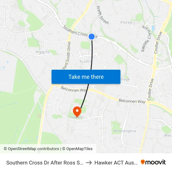 Southern Cross Dr After Ross Smith Cr to Hawker ACT Australia map