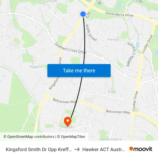 Kingsford Smith Dr Opp Krefft St to Hawker ACT Australia map