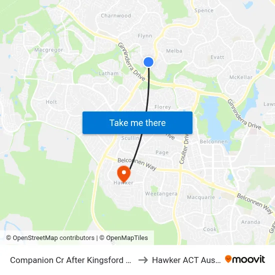 Companion Cr After Kingsford Smith Dr to Hawker ACT Australia map
