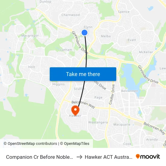 Companion Cr Before Noble Pl to Hawker ACT Australia map