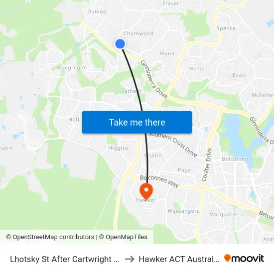 Lhotsky St After Cartwright St to Hawker ACT Australia map