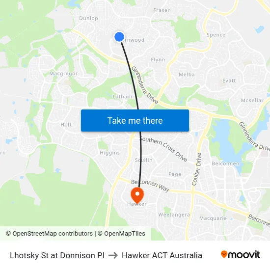 Lhotsky St at Donnison Pl to Hawker ACT Australia map