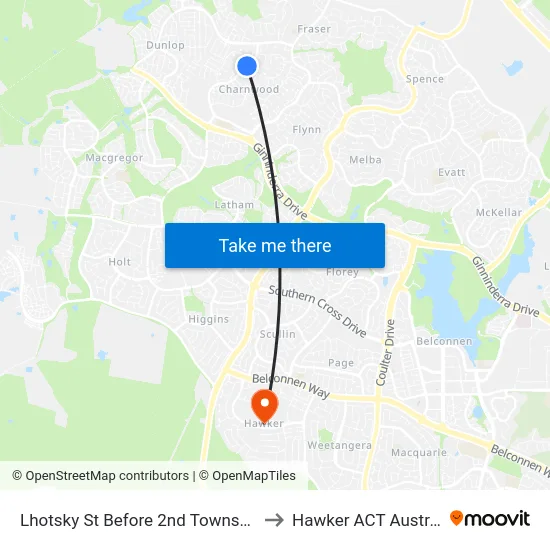 Lhotsky St Before 2nd Townson Cr to Hawker ACT Australia map
