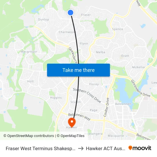 Fraser West Terminus Shakespeare Cr to Hawker ACT Australia map