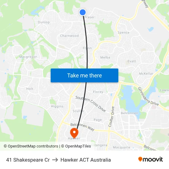 41 Shakespeare Cr to Hawker ACT Australia map