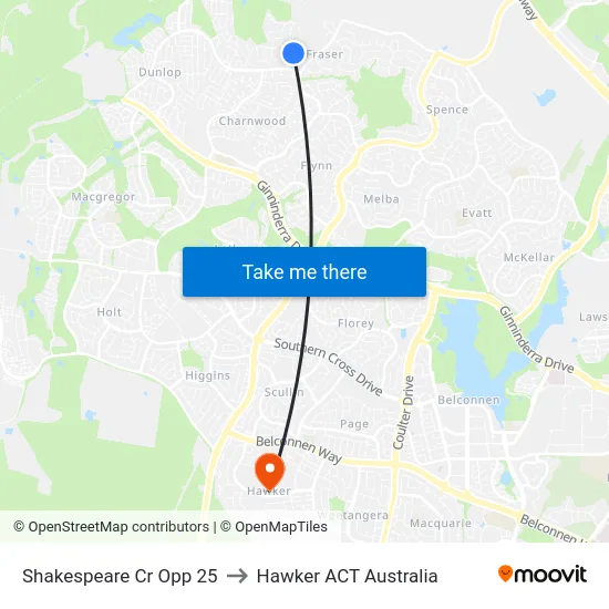 Shakespeare Cr Opp 25 to Hawker ACT Australia map