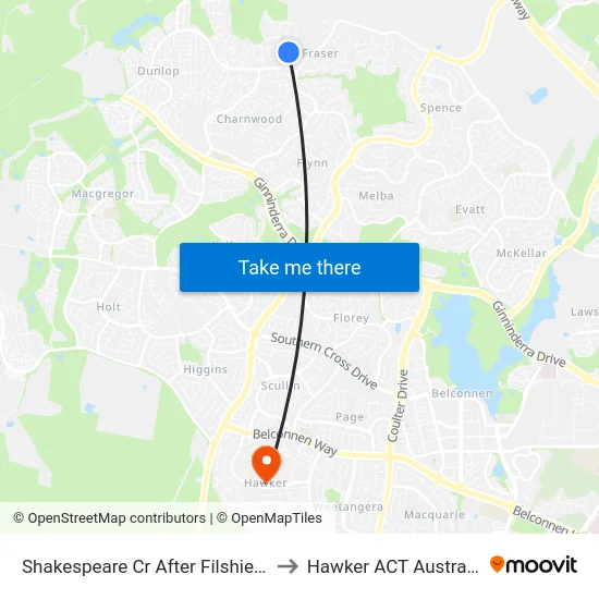 Shakespeare Cr After Filshie Cl to Hawker ACT Australia map