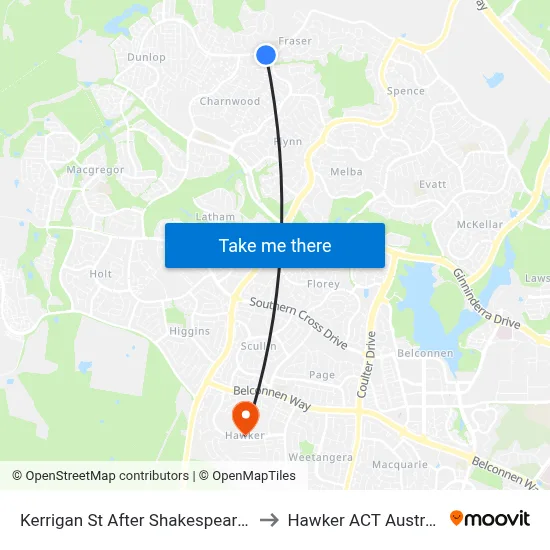 Kerrigan St After Shakespeare Cr to Hawker ACT Australia map
