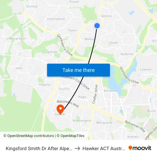 Kingsford Smith Dr After Alpen St to Hawker ACT Australia map