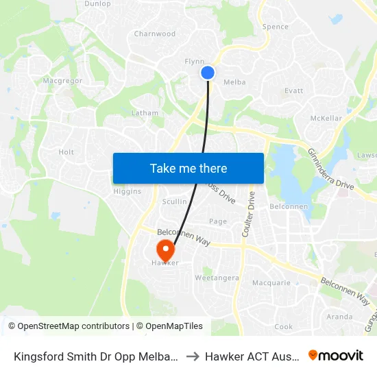 Kingsford Smith Dr Opp Melba Shops to Hawker ACT Australia map