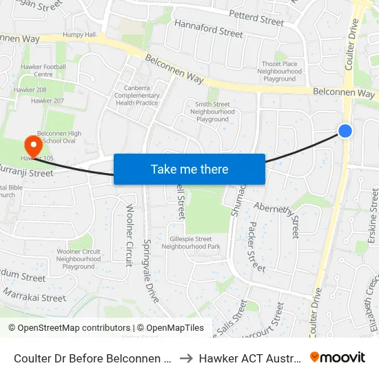 Coulter Dr Before Belconnen Way to Hawker ACT Australia map