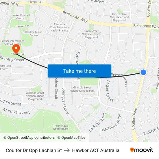 Coulter Dr Opp Lachlan St to Hawker ACT Australia map