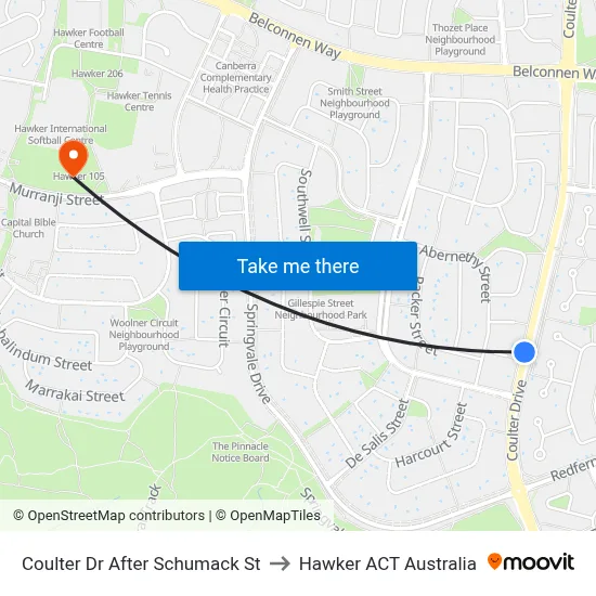Coulter Dr After Schumack St to Hawker ACT Australia map