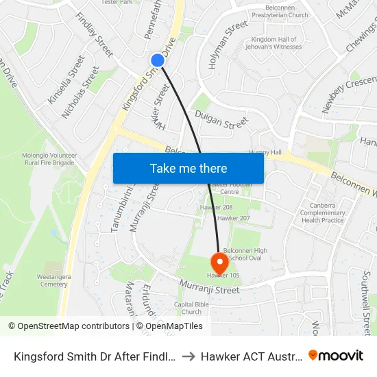 Kingsford Smith Dr After Findlay St to Hawker ACT Australia map