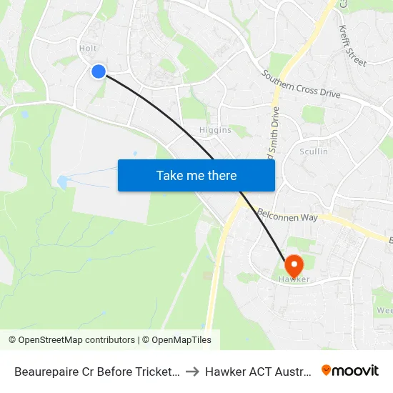 Beaurepaire Cr Before Trickett St to Hawker ACT Australia map