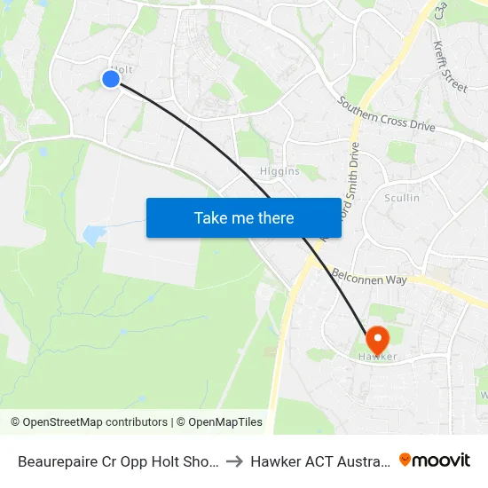 Beaurepaire Cr Opp Holt Shops to Hawker ACT Australia map