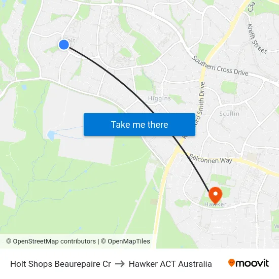 Holt Shops Beaurepaire Cr to Hawker ACT Australia map