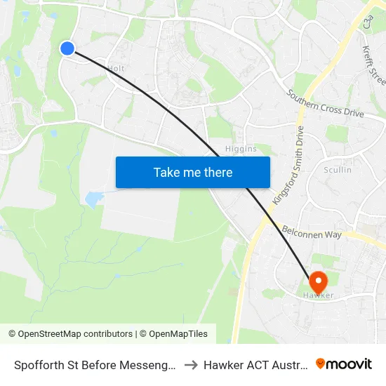 Spofforth St Before Messenger St to Hawker ACT Australia map
