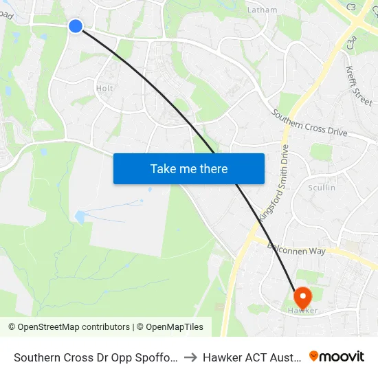 Southern Cross Dr Opp Spofforth St to Hawker ACT Australia map