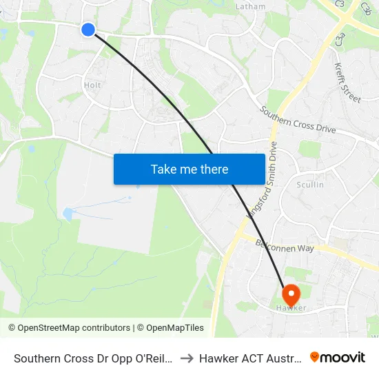Southern Cross Dr Opp O'Reilly St to Hawker ACT Australia map