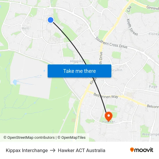 Kippax Interchange to Hawker ACT Australia map