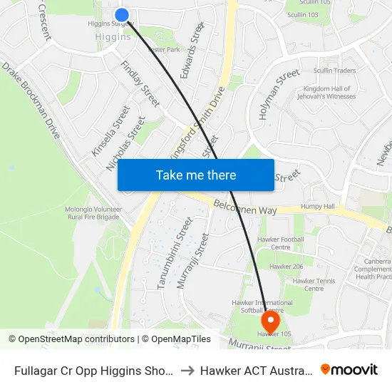 Fullagar Cr Opp Higgins Shops to Hawker ACT Australia map