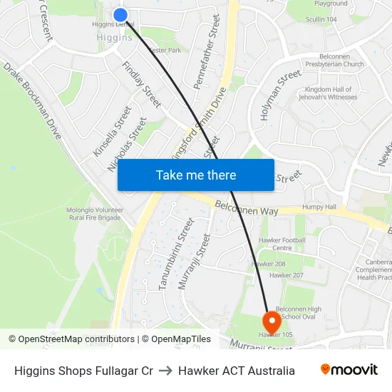 Higgins Shops Fullagar Cr to Hawker ACT Australia map