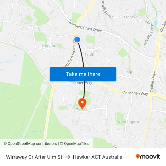 Wirraway Cr After Ulm St to Hawker ACT Australia map