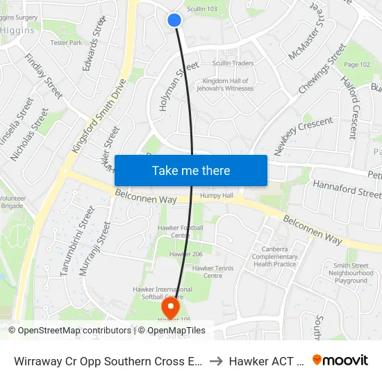 Wirraway Cr Opp Southern Cross Early Childhood Sch to Hawker ACT Australia map